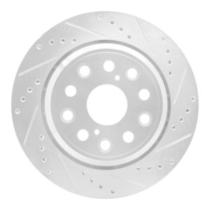 Lexus LS460 Brake Rotor (1) - Rear Right - R1 Concepts - Drilled & Slotted - Silver - `07-`17